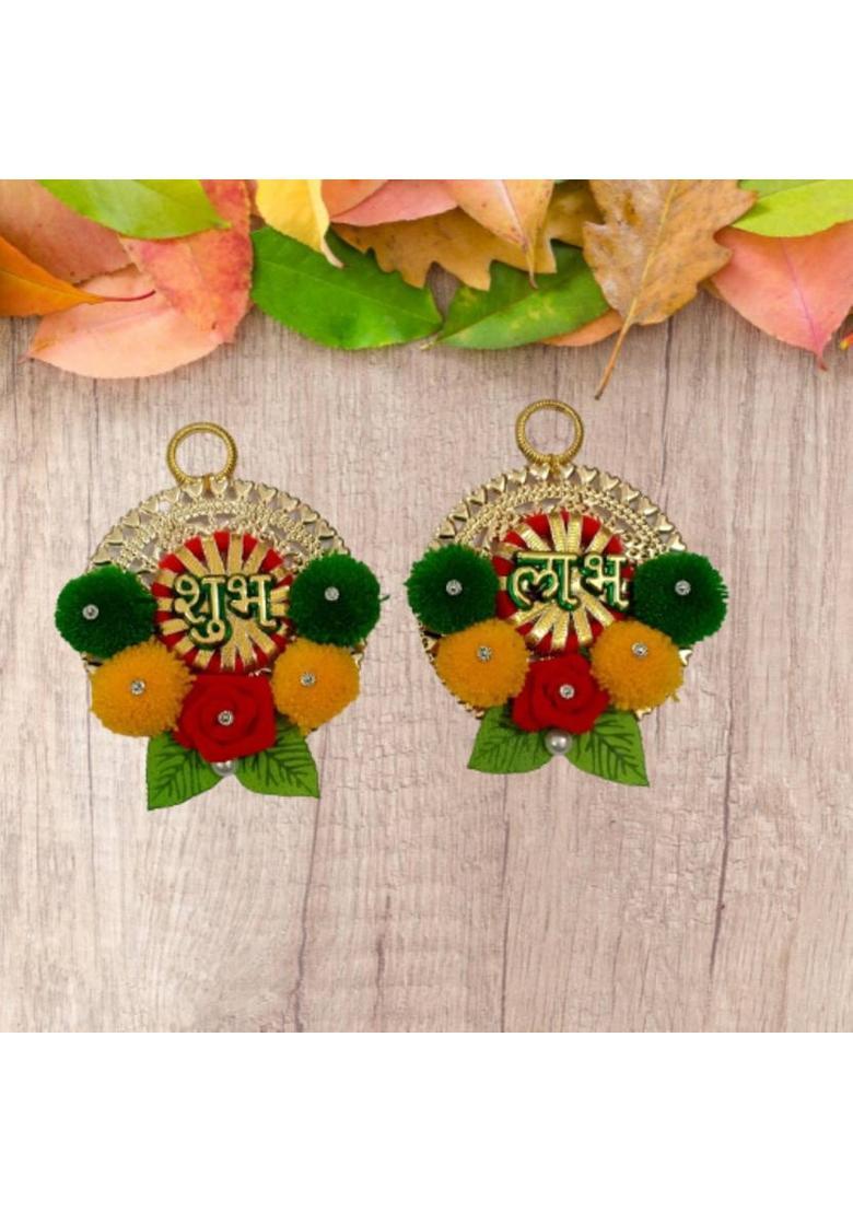 P A HEALTH AND FITNESS P.A.Decorative Metel Shubh Labh Hook Hanging Stickers Main Door/Wall Decor[2Pic] Pack of 2&nbsp;&nbsp;(Multicolor) - Indya