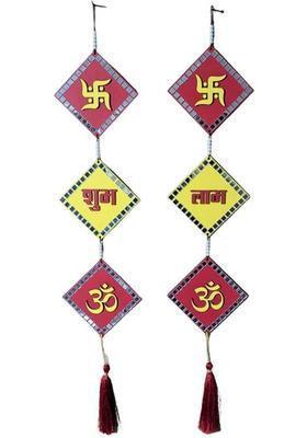 ShahiAndaz MDF Shubh-Labh Wall Hanging Decoration With Mirror Work 2 Pcs Decorative Showpiece - 74 cm&nbsp;&nbsp;(Wood, Red, Yellow)