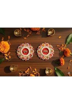 JSR Decorated Shubh-Labh 3D Stickers for Home/Mandir Door/Wall Decor Decorative Showpiece - 6.5 cm&nbsp;&nbsp;(Plastic, Multicolor)