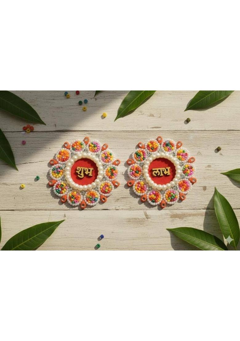 JSR Decorated Shubh-Labh 3D Stickers for Home/Mandir Door/Wall Decor Decorative Showpiece - 6.5 cm&nbsp;&nbsp;(Plastic, Multicolor) - Indya