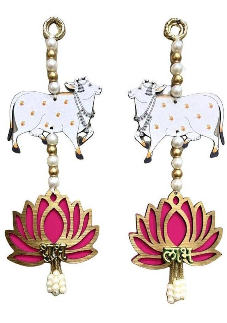 CTW CTW shubh labh Door Hanging for Diwali Wall Hangings for Home Decoration toran Decorative Showpiece - 15 cm&nbsp;&nbsp;(Fabric, Pink) - Indya