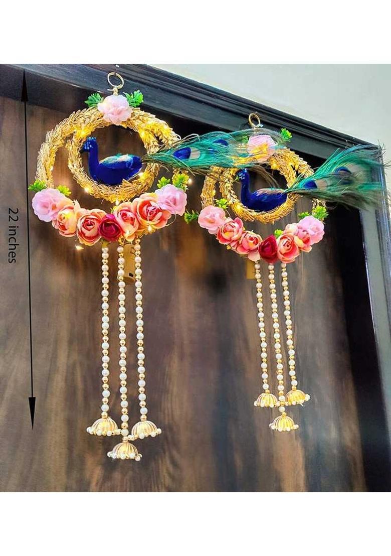 CTW CTW shubh labh Door Hanging for Diwali Wall Hangings for Home Decoration toran Decorative Showpiece - 15 cm&nbsp;&nbsp;(Fabric, Pink) - Indya
