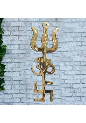 RUDRA DIVINE Trishul Om Swastika Yantra Spiritual Metal Wall Hanging Showpiece Decorative Showpiece - 10 cm&nbsp;&nbsp;(Brass, Multicolor)