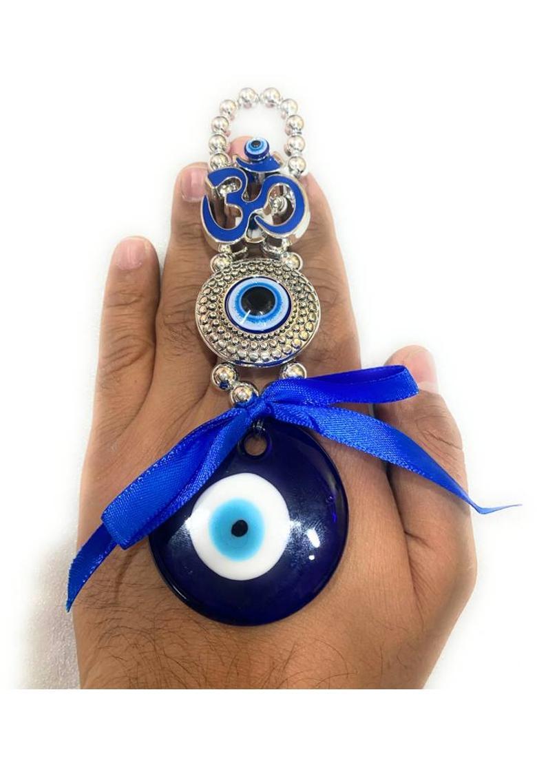 Ryme Om Turkish Evil Eye Wall Hanging For Home And Office Decoration Decorative Showpiece - 15 cm&nbsp;&nbsp;(Glass, Blue) - Indya