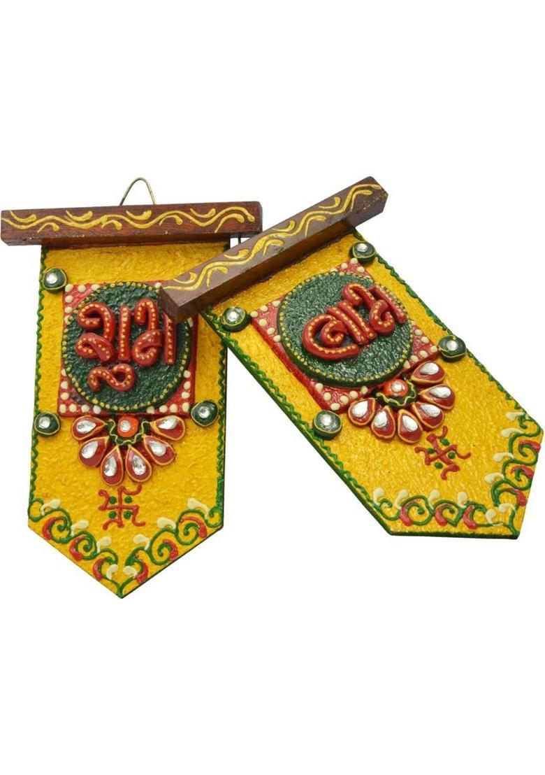 Raj Laxmi Door Hanging Decorative Showpiece - 15 cm&nbsp;&nbsp;(Wood, Yellow, Green) - Indya