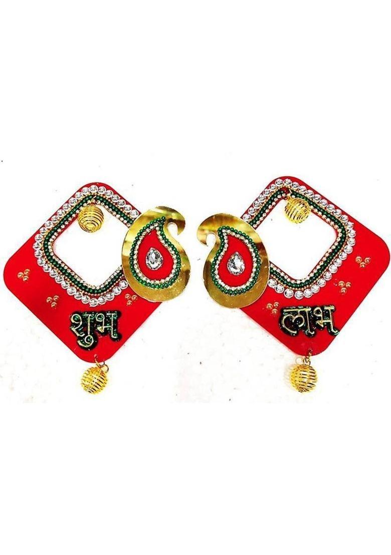PAPU G DESIGNER SHUBH-LABH IN ACRYLIC TO STICK ON WALL FOR HOME DECOR ON FESTIVALS Decorative Showpiece - 10 cm&nbsp;&nbsp;(Plastic, Red) - Indya