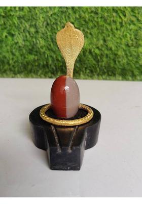 Shivam Vastu Kala Shivling Art Natural Ardhanarishwar Narmadeshwar Shivling & Narmada Shivling With Brass Naag Decorative Showpiece - 5 cm&nbsp;&nbsp;(Stone, Marble, Metal, Brown, White)