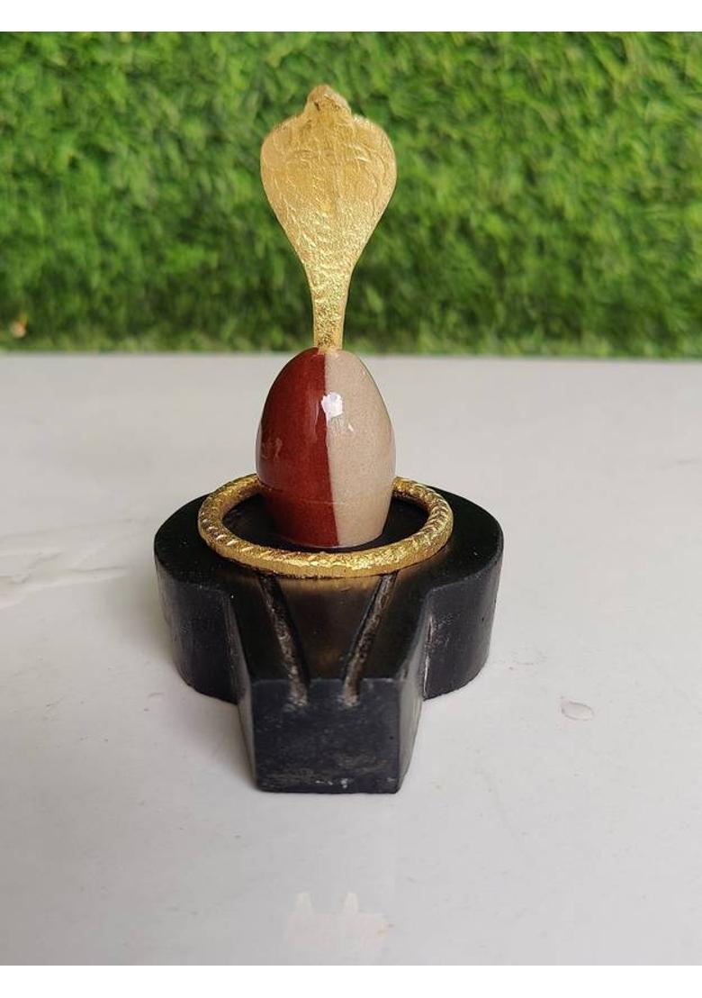 Shivam Vastu Kala Shivling Art Natural Ardhanarishwar Narmadeshwar Shivling & Narmada Shivling With Brass Naag Decorative Showpiece - 5 cm&nbsp;&nbsp;(Stone, Marble, Metal, Brown, White) - Indya