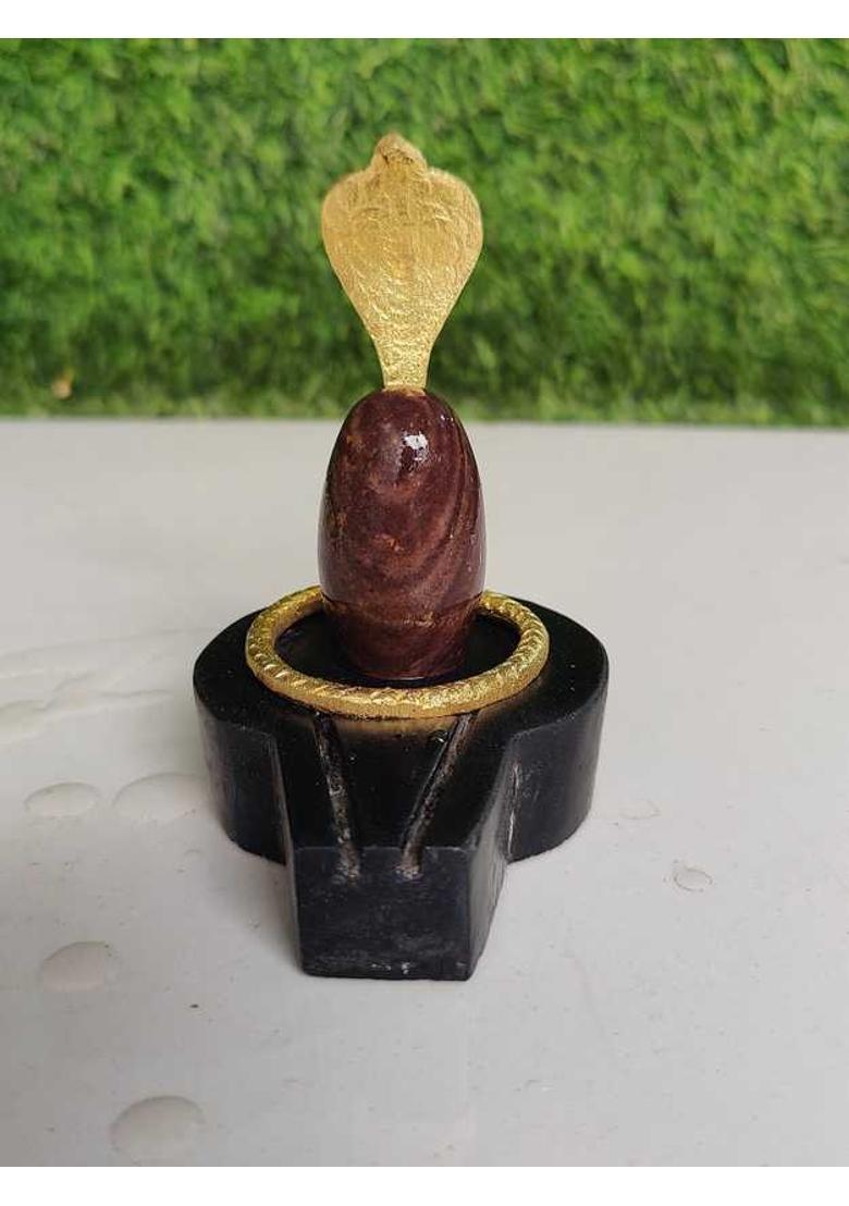 Shivam Vastu Kala Shivling Art Natural Ardhanarishwar Narmadeshwar Shivling & Narmada Shivling With Brass Naag Decorative Showpiece - 5 cm&nbsp;&nbsp;(Stone, Marble, Metal, Brown, White) - Indya