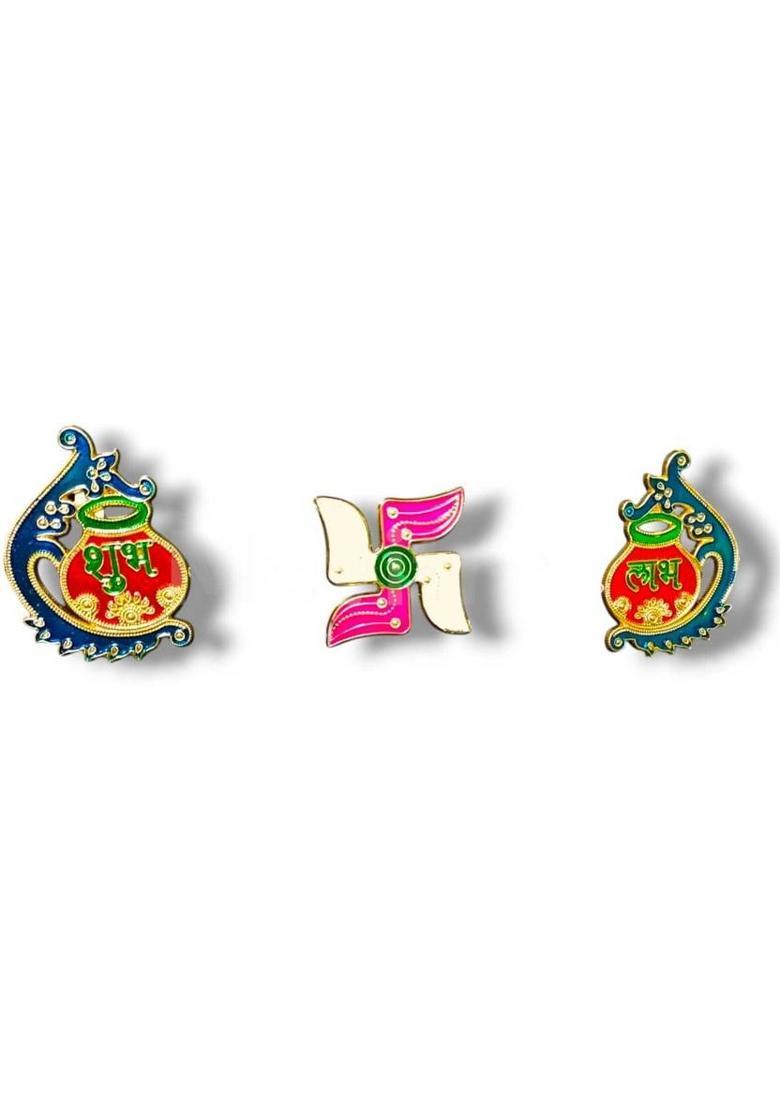 Movitra Designer Shubh Labh,Swastik for Door and Wall Decoration Diwali Decorative Showpiece - 7.5 cm&nbsp;&nbsp;(Plastic, Multicolor) - Indya