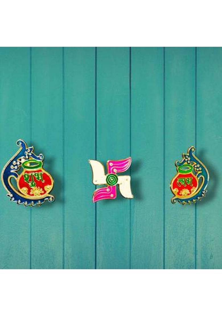 Movitra Designer Shubh Labh,Swastik for Door and Wall Decoration Diwali Decorative Showpiece - 7.5 cm&nbsp;&nbsp;(Plastic, Multicolor) - Indya