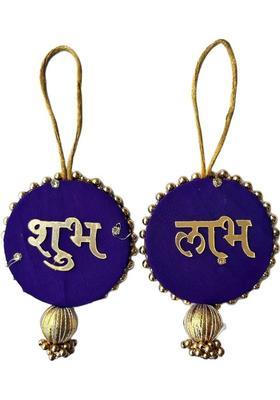 BAAKAY GLOBAL Round Shubh Labh Wall Hanging I Round Wood Door Entrance hangings Toran - 5 Inch Decorative Showpiece - 10.16 cm&nbsp;&nbsp;(Wood, Blue)