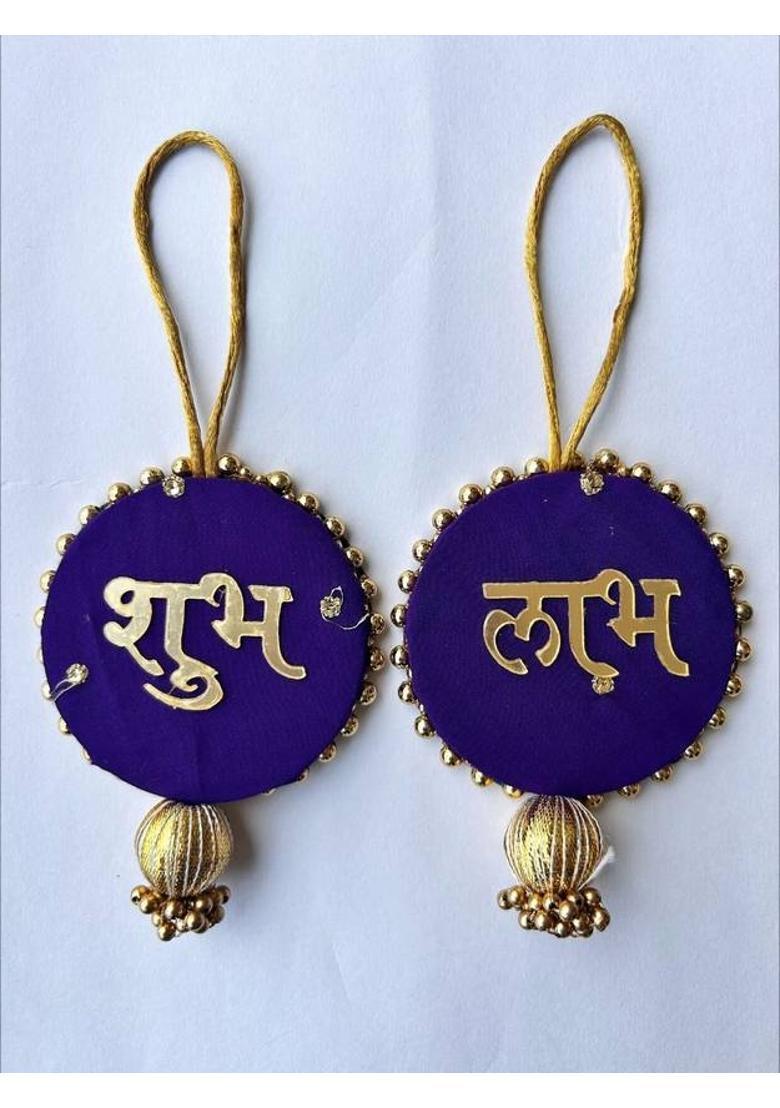 BAAKAY GLOBAL Round Shubh Labh Wall Hanging I Round Wood Door Entrance hangings Toran - 5 Inch Decorative Showpiece - 10.16 cm&nbsp;&nbsp;(Wood, Blue) - Indya