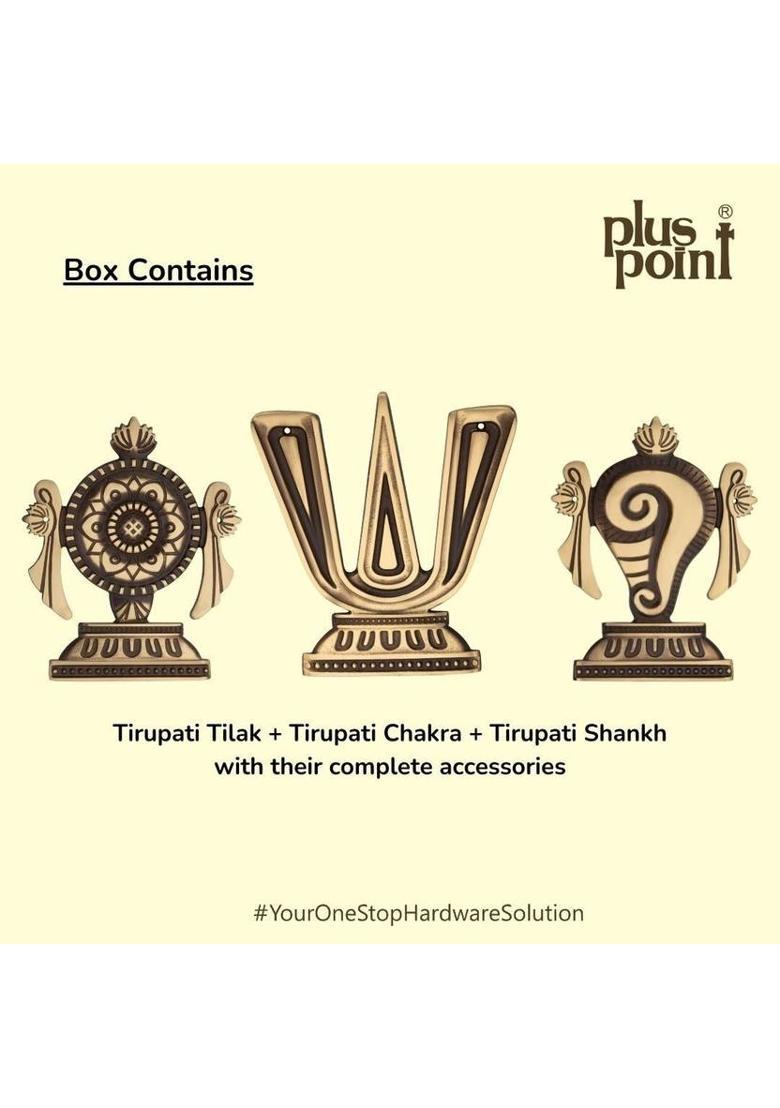 PLUS POINT Complete set of Tirupati Tilak+Chakra+Shankh|Wall hanging|Solid brass Decorative Showpiece - 15.9 cm&nbsp;&nbsp;(Brass, Gold) - Indya