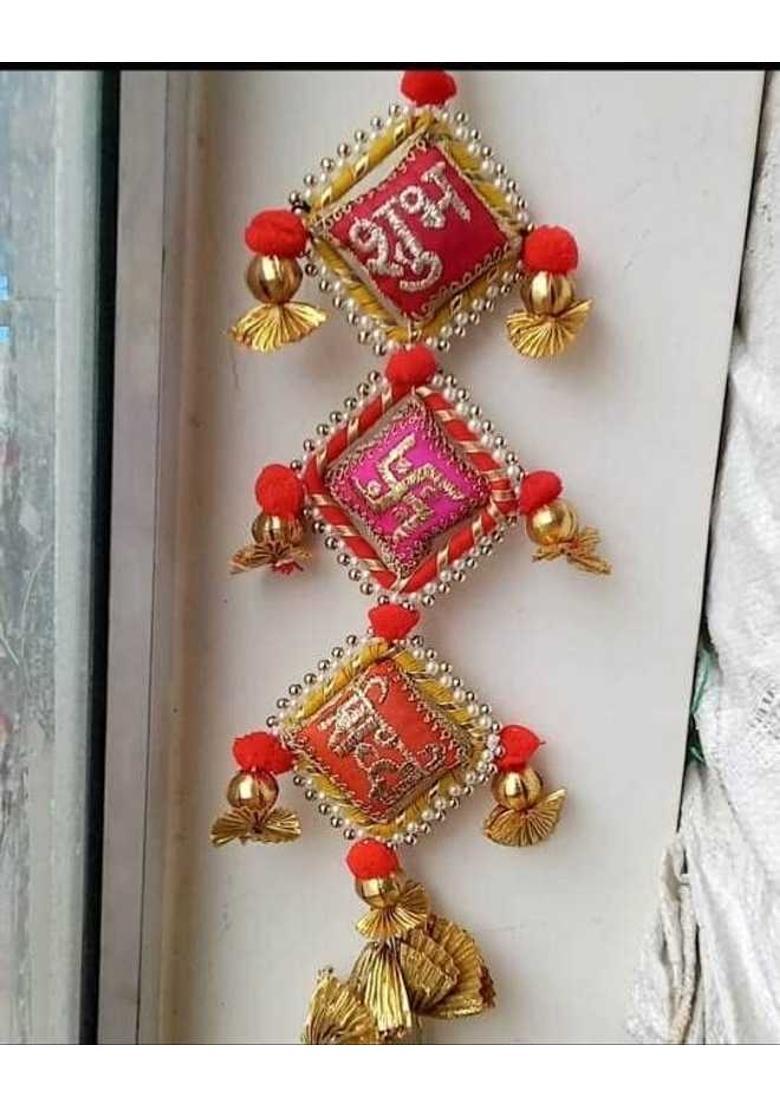 CTW Shubh Labh Door Hanging for Diwali/Pooja Wall Hangings for Home Decoration. Decorative Showpiece - 15 cm&nbsp;&nbsp;(Fabric, Red) - Indya