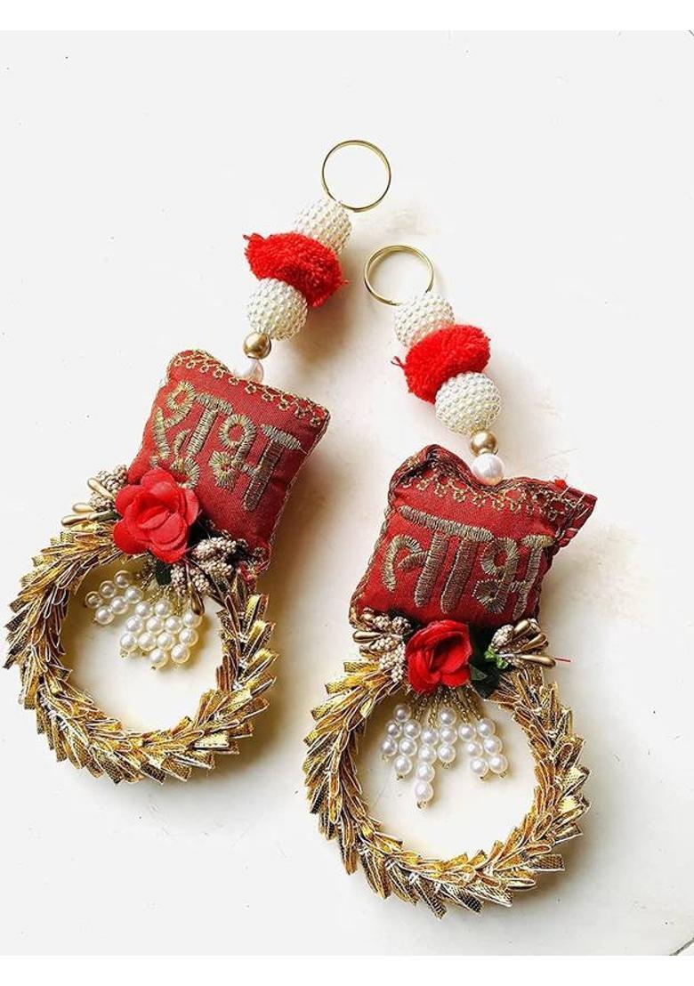 CTW Shubh Labh Door Hanging for Diwali/Pooja Wall Hangings for Home Decoration. Decorative Showpiece - 15 cm&nbsp;&nbsp;(Fabric, Red) - Indya