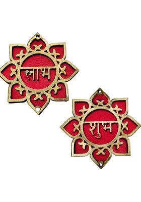 Shubhanjali Wooden Floral Shubh Labh Door Hangings for Diwali,1 Pair Decorative Showpiece - 5 cm&nbsp;&nbsp;(Wood, Maroon)