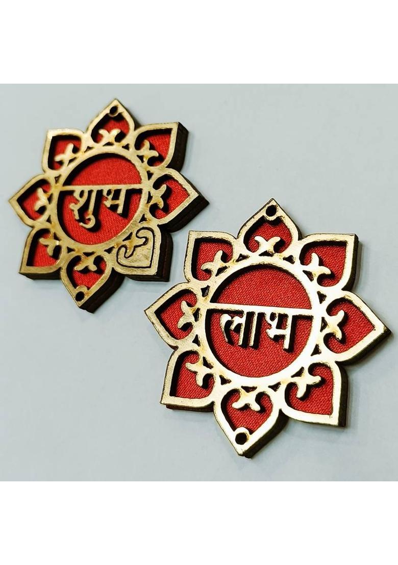 Shubhanjali Wooden Floral Shubh Labh Door Hangings for Diwali,1 Pair Decorative Showpiece - 5 cm&nbsp;&nbsp;(Wood, Maroon) - Indya