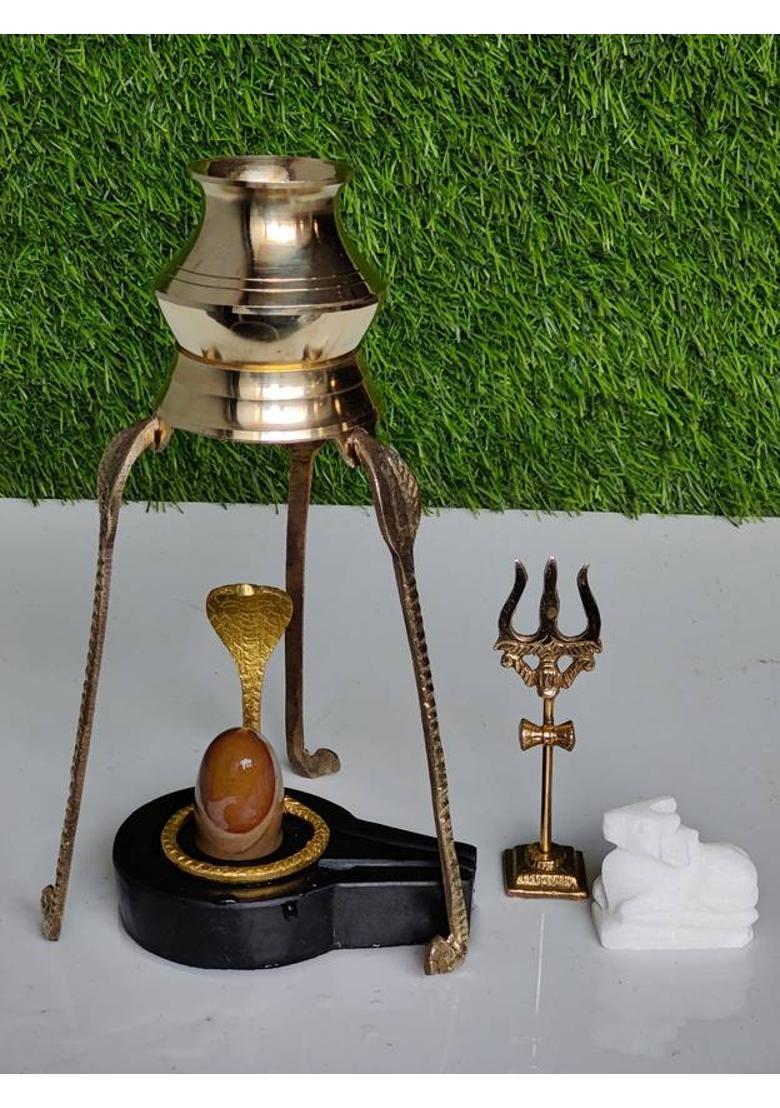 Shivam Vastu Kala Shivling Art Narmadeshwar & Narmada Shivling Full Set, Snake, Nandi , Trishul , Water Stand Decorative Showpiece - 5 cm&nbsp;&nbsp;(Stone, Brown, Yellow, Green) - Indya