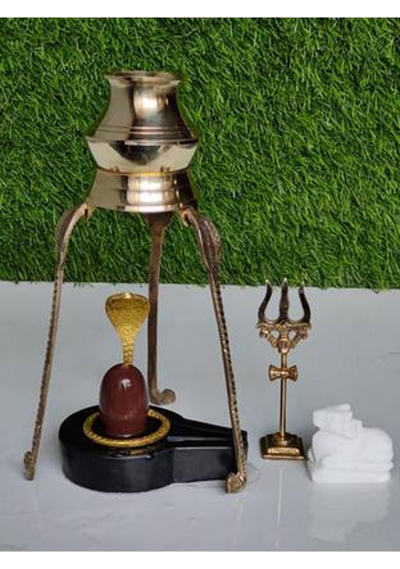 Shivam Vastu Kala Shivling Art Narmadeshwar & Narmada Shivling Full Set, Snake, Nandi , Trishul , Water Stand Decorative Showpiece - 5 cm&nbsp;&nbsp;(Stone, Brown, Yellow, Green) - Indya