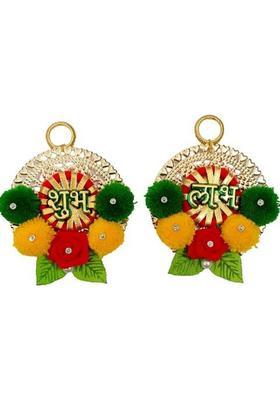 P A HEALTH AND FITNESS Decorative Shubh Labh Hanging Hook Door/Wall Home/Mandir Decoration [10 X 8CM] Decorative Showpiece - 10 cm&nbsp;&nbsp;(Wood, Gold, Red, Green)