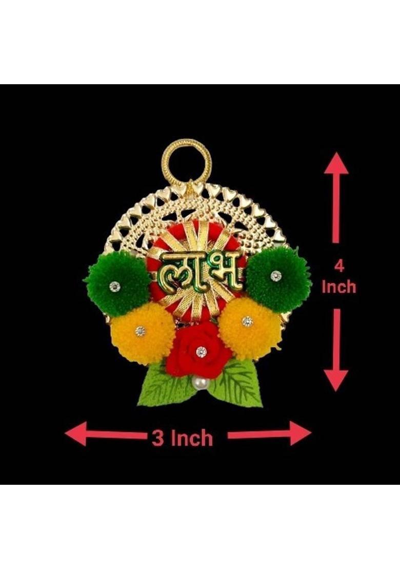 P A HEALTH AND FITNESS Decorative Shubh Labh Hanging Hook Door/Wall Home/Mandir Decoration [10 X 8CM] Decorative Showpiece - 10 cm&nbsp;&nbsp;(Wood, Gold, Red, Green) - Indya