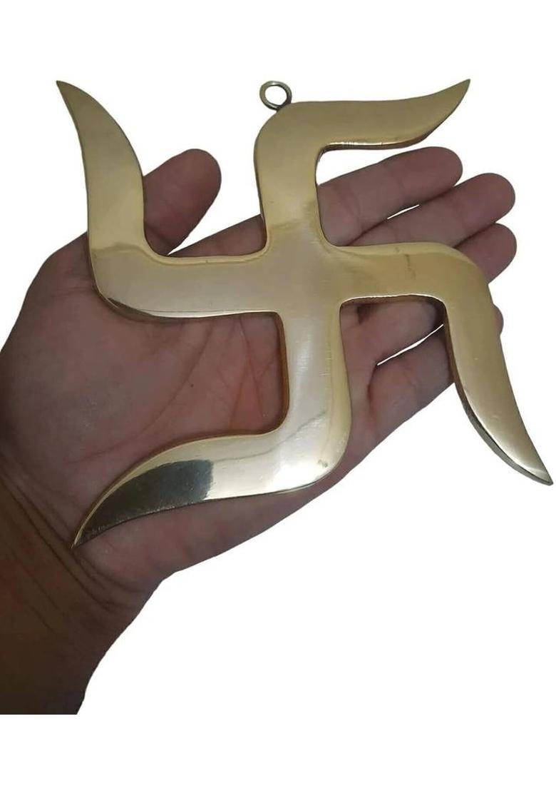 vastu-vigyan Brass Swastik Satiya Wall Hanging Swastik-(5 Inches)| Religious Pooja Item Decorative Showpiece - 0.4 cm&nbsp;&nbsp;(Brass, Gold) - Indya