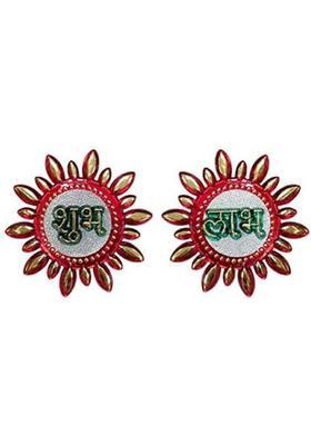 BDS CREATIONS 2 Pcs Round Subh Labh Door & Wall Hanging Decorative Showpiece - 1.5 cm&nbsp;&nbsp;(Plastic, Red)