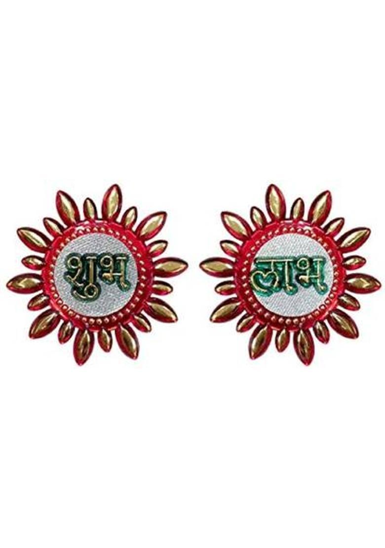 BDS CREATIONS 2 Pcs Round Subh Labh Door & Wall Hanging Decorative Showpiece - 1.5 cm&nbsp;&nbsp;(Plastic, Red) - Indya