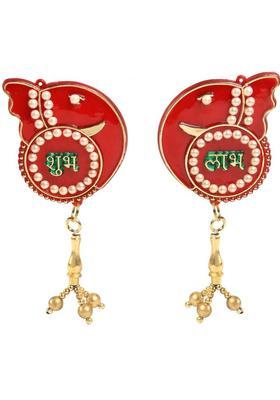 MOISH Premium Quality Handmade Handicrafts Ganesha Shubh Labh Wall Hanging Stencils for Home Décor for Deepawali / Diwali Decorative Showpiece - 7 cm&nbsp;&nbsp;(Brass, Plastic, Red)