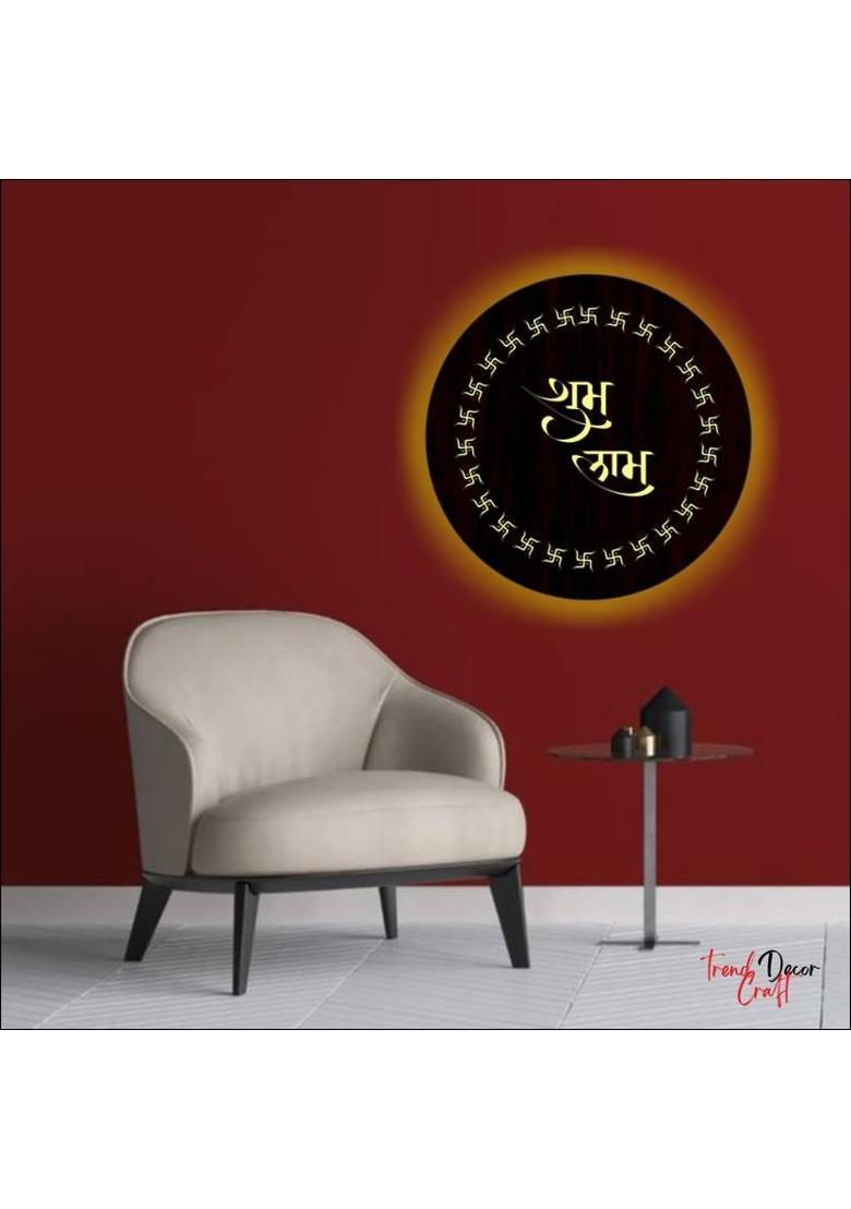 trendDecor Craft Shubh Labh Wall Light Hanging for Diwali Decoration | Wall Lamp For Festival&nbsp;&nbsp;(16 inch X 16 inch, Brown (16 Inches)) - Indya