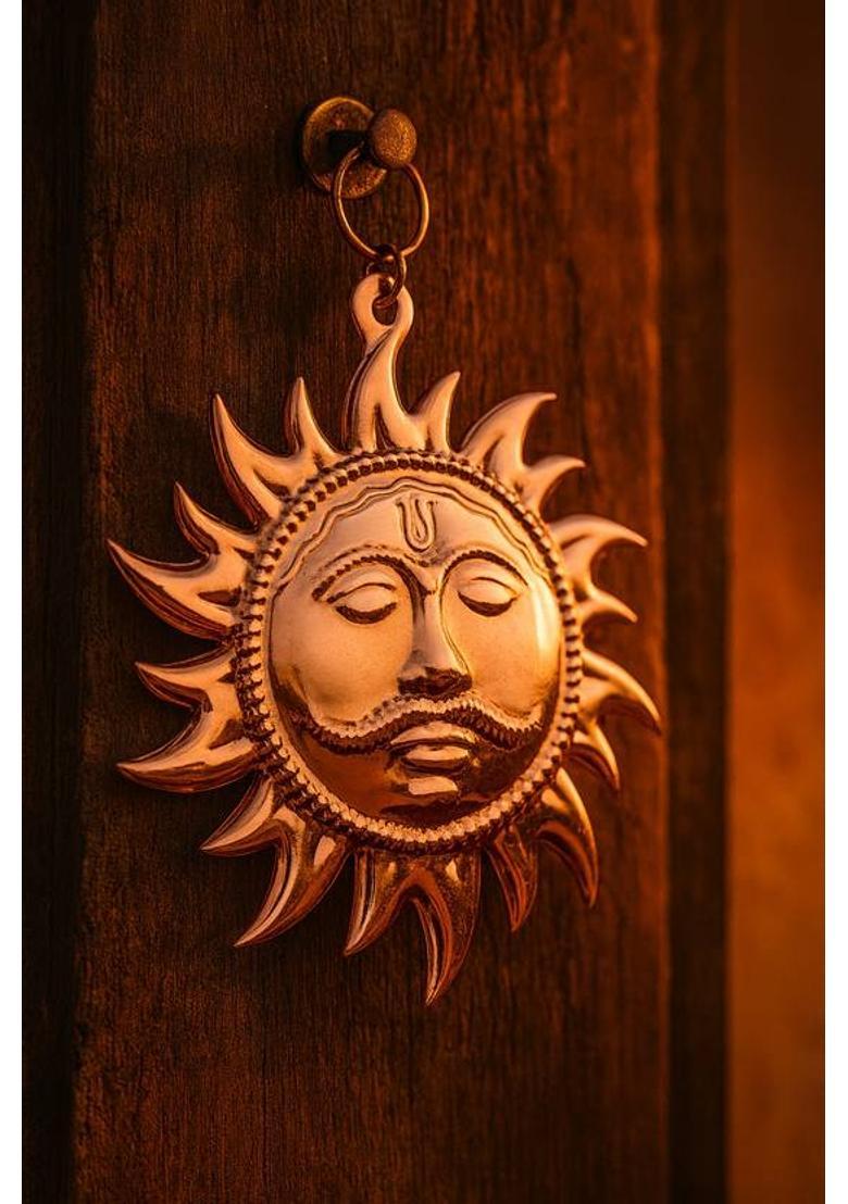 Droppati Enterprises Brass Surya Dev Wall Hanging Idol Decorative Showpiece - 11 cm&nbsp;&nbsp;(Brass, Copper) - Indya