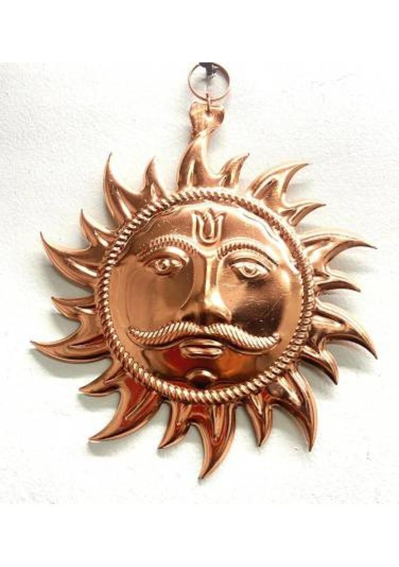 Droppati Enterprises Brass Surya Dev Wall Hanging Idol Decorative Showpiece - 11 cm&nbsp;&nbsp;(Brass, Copper) - Indya