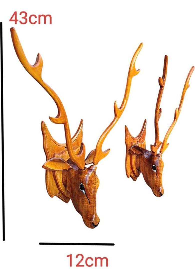 Mampi enterprises Deer head set of 2 Decorative Showpiece - 43 cm&nbsp;&nbsp;(Wood, Brown) - Indya