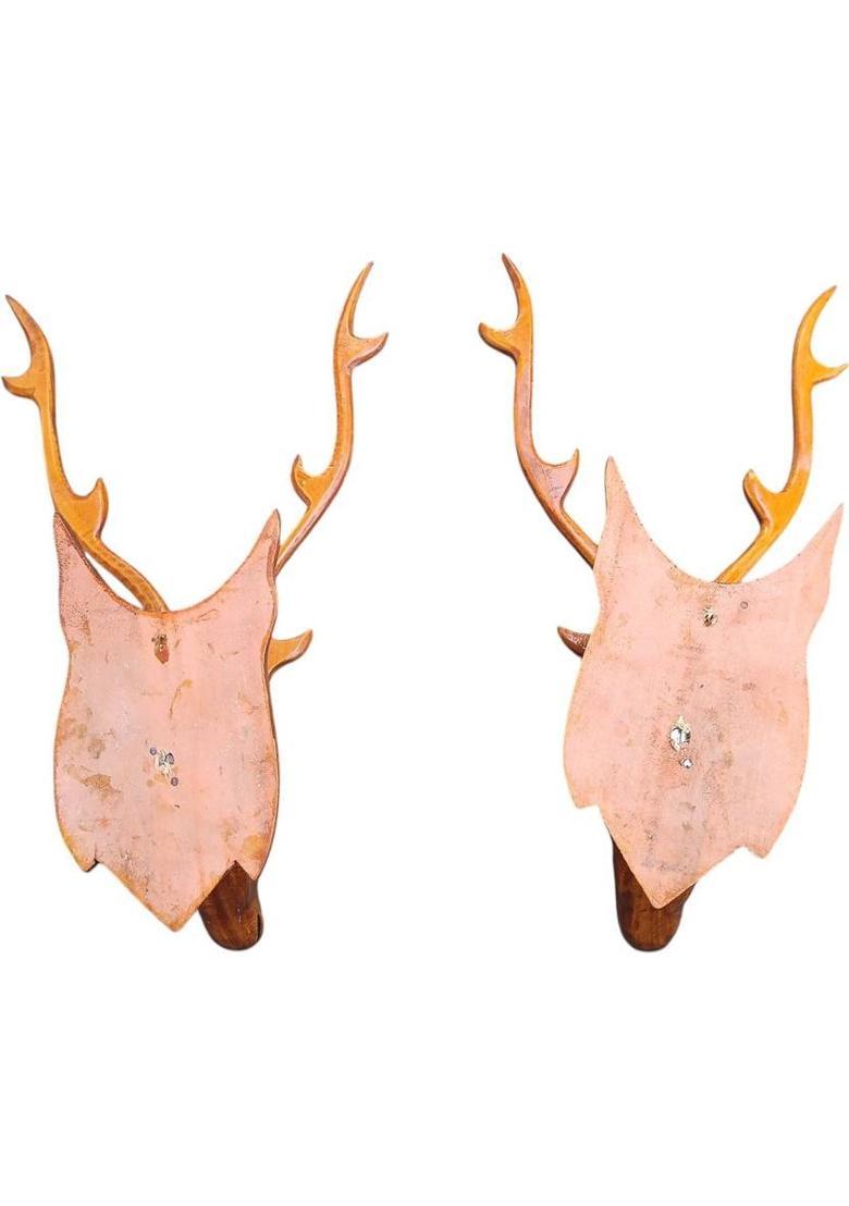 Mampi enterprises Deer head set of 2 Decorative Showpiece - 43 cm&nbsp;&nbsp;(Wood, Brown) - Indya
