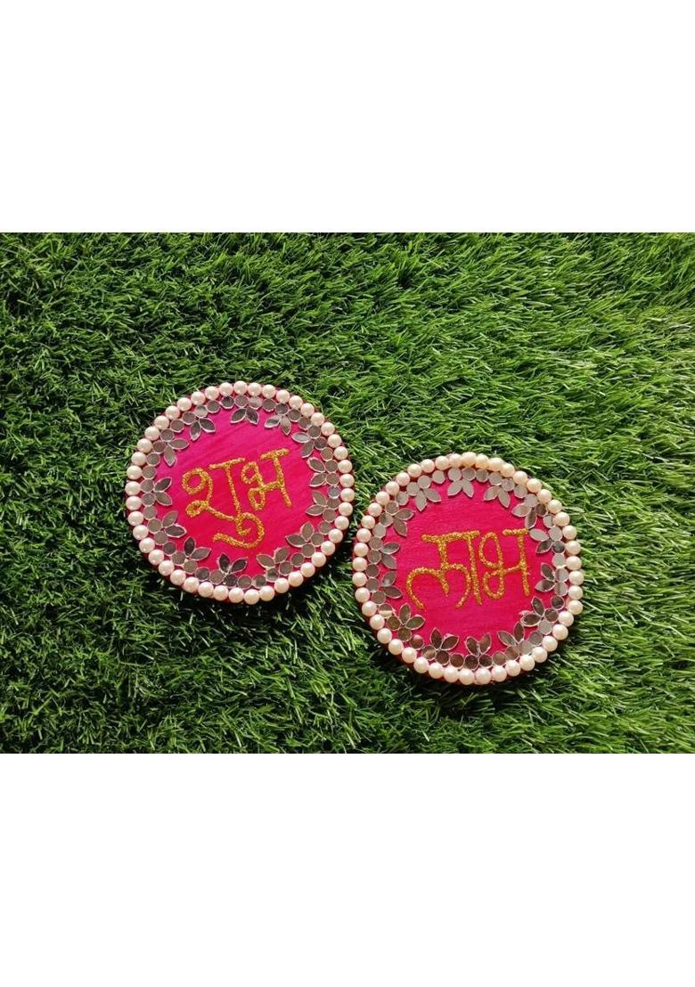 Shree adodhya Shubh labh for Diwali in pink colour. Decorative Showpiece - 1 cm&nbsp;&nbsp;(Wood, Pink) - Indya