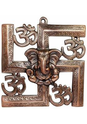 numeroastro Lord Ganesha Idol On Swastik & Om Wall Hanging in Copper for Good Fortune (24 Cms) (1 Pc) Decorative Showpiece - 24 cm&nbsp;&nbsp;(Copper, Brown)