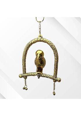 Eleven Craft Parrot Statue Perching on a Branch golden Decorative Showpiece - 12 cm&nbsp;&nbsp;(Metal, Gold)