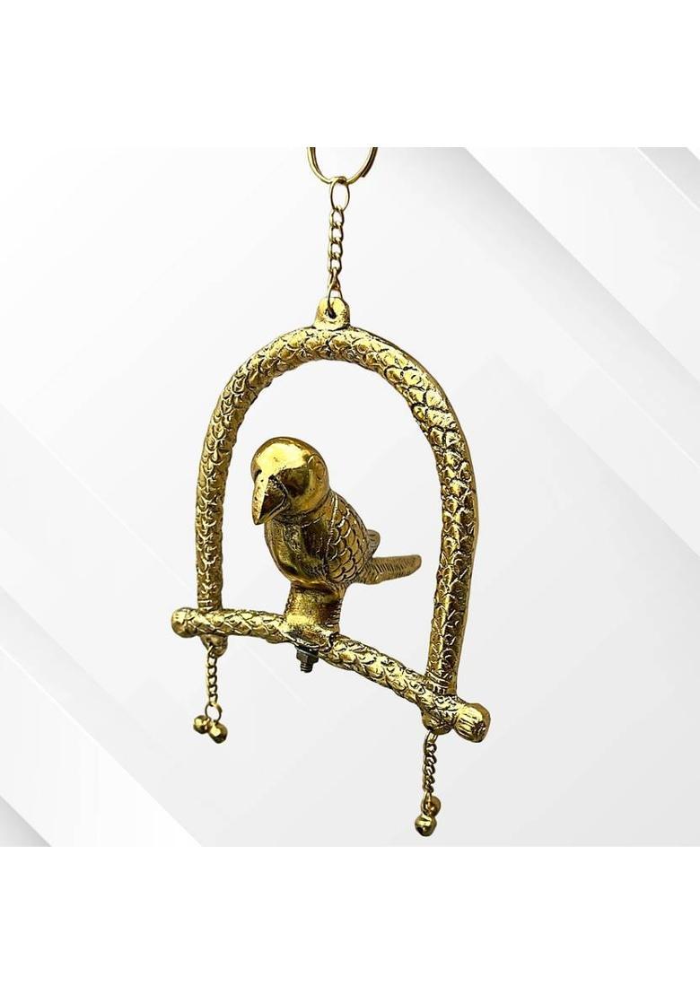 Eleven Craft Parrot Statue Perching on a Branch golden Decorative Showpiece - 12 cm&nbsp;&nbsp;(Metal, Gold) - Indya