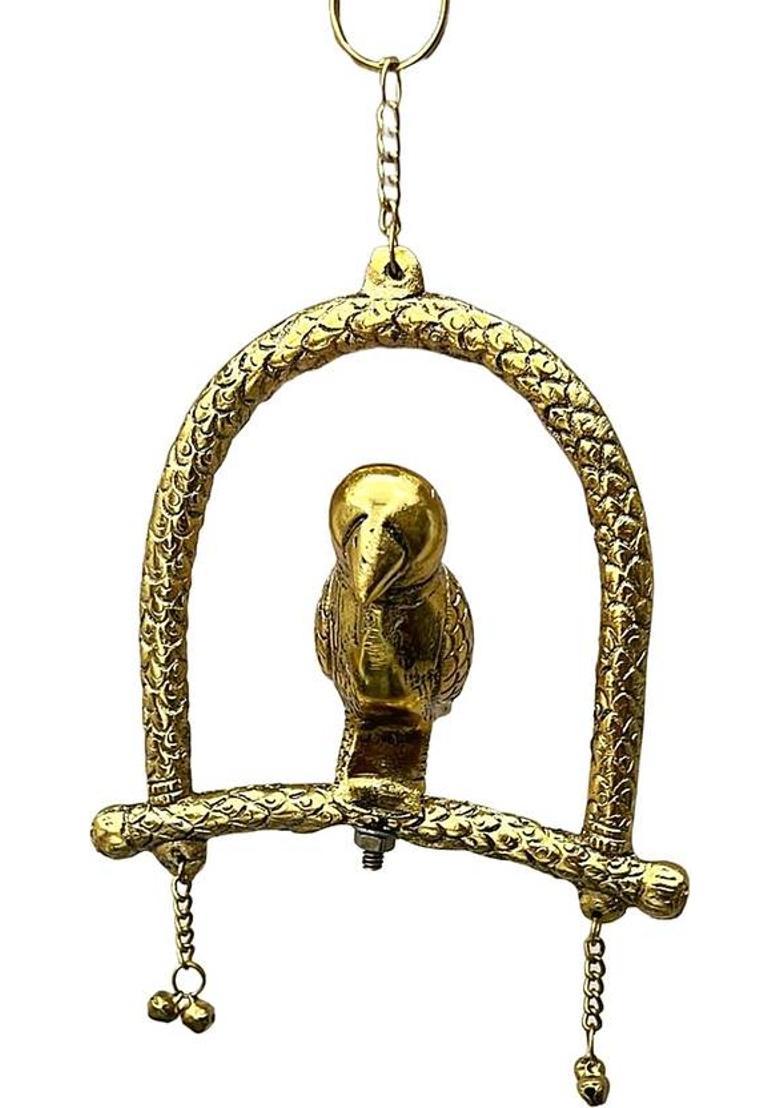Eleven Craft Parrot Statue Perching on a Branch golden Decorative Showpiece - 12 cm&nbsp;&nbsp;(Metal, Gold) - Indya