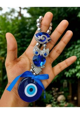 sculpmart Evil Eye Hanging with Owl Design & Blue Stone for Wisdom Protection & Home Decor Decorative Showpiece - 17 cm&nbsp;&nbsp;(Metal, Resin, Blue)