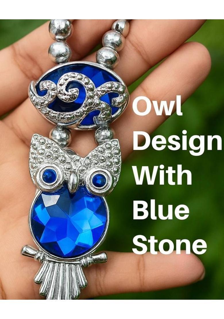sculpmart Evil Eye Hanging with Owl Design & Blue Stone for Wisdom Protection & Home Decor Decorative Showpiece - 17 cm&nbsp;&nbsp;(Metal, Resin, Blue) - Indya