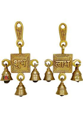 B.B.S BRASS BRAND STATUES Shubh Labh Wall Hanging Bell Set of 2, Brass Subh Labh Wall Decor Pack of 2 Decorative Showpiece - 16.5 cm&nbsp;&nbsp;(Brass, Gold)