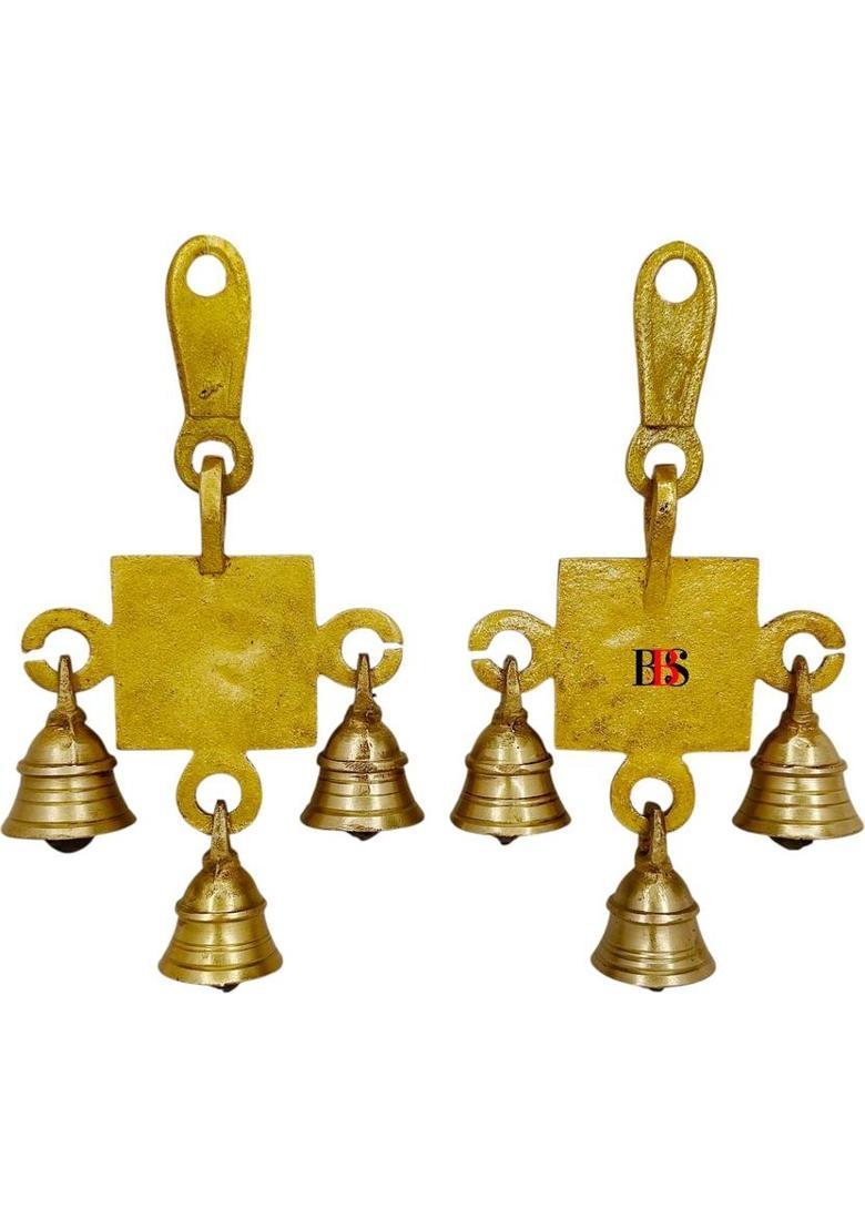 B.B.S BRASS BRAND STATUES Shubh Labh Wall Hanging Bell Set of 2, Brass Subh Labh Wall Decor Pack of 2 Decorative Showpiece - 16.5 cm&nbsp;&nbsp;(Brass, Gold) - Indya