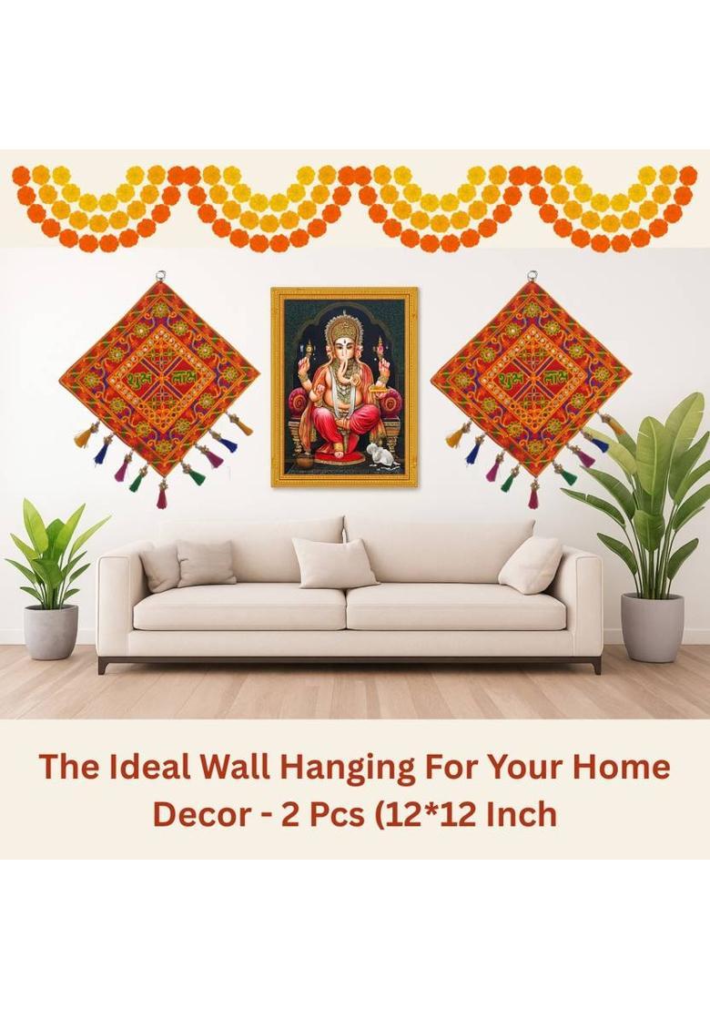 Divinekrafts Shubh Labh Wall Hanging Decorative Showpiece - 31 cm&nbsp;&nbsp;(Fabric, Multicolor) - Indya