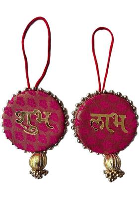 BAAKAY GLOBAL Round Shubh Labh Wall Hanging I Round Wood Door Entrance hangings Toran - 5 Inch Decorative Showpiece - 10.16 cm&nbsp;&nbsp;(Wood, Pink)