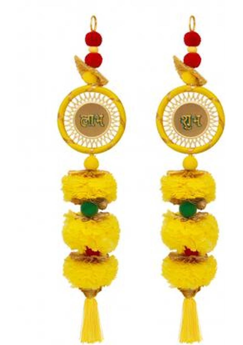 CreativeClub Shubh Labh Floral Toran – Yellow Marigold Hanging (Set of 2) Decorative Showpiece - 30 cm&nbsp;&nbsp;(Plastic, Yellow) - Indya