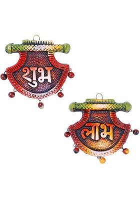 Pranavi Collection Shubh Labh Terracotta Handmade wall hanging (pack of 2 pcs) Decorative Showpiece - 14 cm&nbsp;&nbsp;(Terracotta, Multicolor)