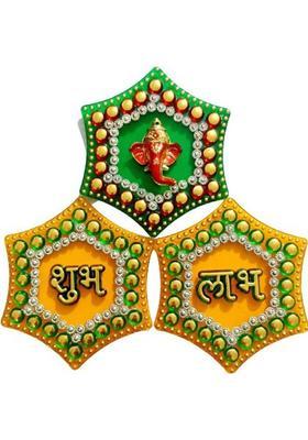 P A HEALTH AND FITNESS Fancy Decorative Shubh Labh Ganesha Hanging Door Stickers Decoration.[3Pack] Decorative Showpiece - 8 cm&nbsp;&nbsp;(Gold Plated, Multicolor)