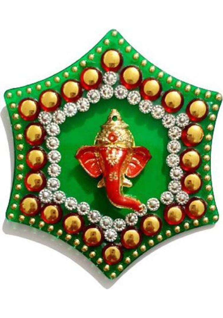 P A HEALTH AND FITNESS Fancy Decorative Shubh Labh Ganesha Hanging Door Stickers Decoration.[3Pack] Decorative Showpiece - 8 cm&nbsp;&nbsp;(Gold Plated, Multicolor) - Indya